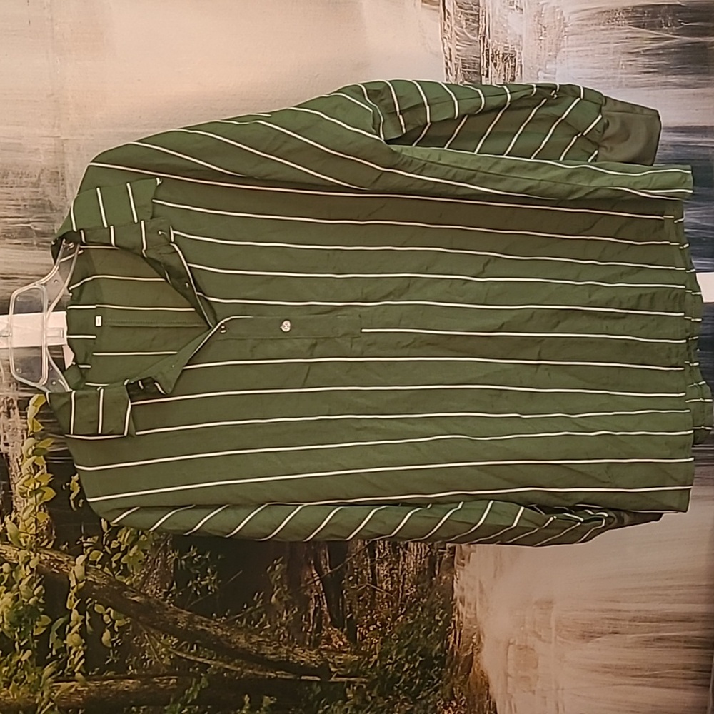 Womens 3XL crisp green white collared preppy long sleeve shirt